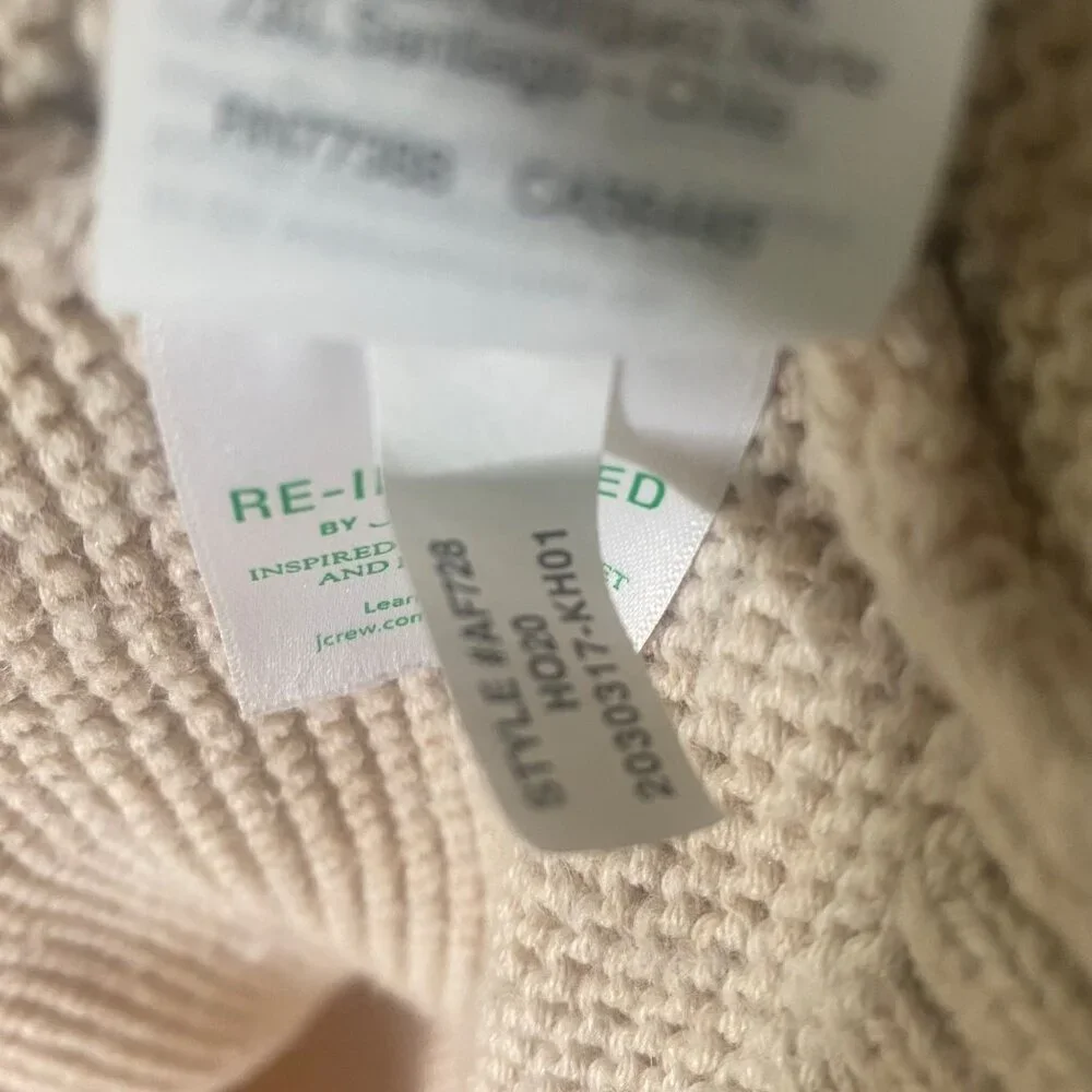 J.Crew Wool Blend Turtleneck Sweater Womens L Beige Tan Knit Granola‎ Fisherman